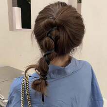 1pc Leather Wrapped Hair Tie Suitable For Low Ponytail Hair Rope - Black - View 5