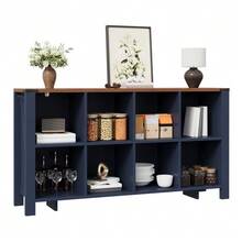 8-Compartment Storage Cabinet, Horizontal Organizer Shelf For Kitchen, Living Room, And Dining Room, 140 X 34 X 75 Cm - Blue - View 1