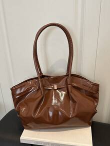 Tas Tangan Vintage Kapasitas Besar untuk Wanita, Tas Tote Bahu Kasual Minimalis Modis dan Serbaguna untuk Komuter - Coklat - View 6