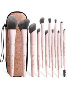 BS-MALL Elegant 19pcs Rose Red Makeup Brush Set, Full Face Makeup Brushes And Storage Tube, Luxury Birthday Gift Box For Women - Baby Pink - View 8