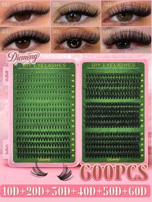 730Pcs 30D-160D Mixed D Cluster Lashes Book Set10-16mm Thick Volume Individual False EyelashesKit With Tweezers & Glue - Black - View 9