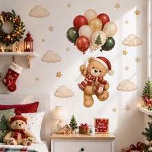 Christmas Teddy Bear Wall Stickers Balloons Gift Snowflake Decals Cute Holiday Wall Decor Suitable For Bedroom Nursery Living Room - Christmas Wall Decals - View 3