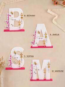 Personalized Name And Initial Earring Holder, Custom Wooden Jewelry Display Stand, Organizer For Studs, Dangles And Small Accessories On Dressers And Desks, Decorative Storage Display For Bedrooms/School, Dorms And Market Stalls ,Christmas Gift, - Multicolor - View 5