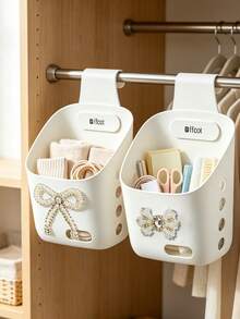 Cute Pearl Bow Hanging Storage Basket, Wall-Mounted Plastic Storage Box, Suitable For Shower, Dorm, Gym, Travel Accessories, Space-Saving Hanging Storage Bag, Suitable For Shower, Bedroom, RV Bathroom, Kitchen, Home Storage And Dressing Room, Lightweight And Durable Mesh Bag, Convenient For Storing Cosmetics, Towels, Small Items, Suitable For Christmas, Easter, Back To School Season, Dorm Storage - Multicolor - View 4