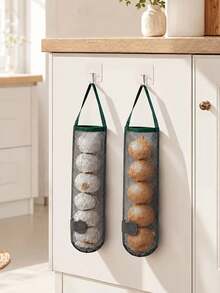 Multifunctional Kitchen Storage Mesh Bag With Hook - Portable Handheld Hollow Breathable Ginger & Garlic Wall-Mounted Organizer | Home Essential Accessory, Kitchen Fruit & Vegetable Storage Bag Wall-Mounted Moisture-Proof Ventilated Ginger & Garlic Storage Reusable Handheld Hollow Fruit Bag - Multicolor - View 4