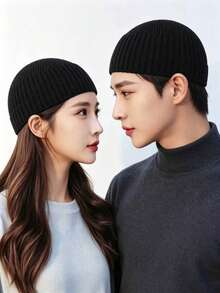 Autumn/Winter Warm Knitted Hat With Short Brim, Doesn't Cover Ears, Faux Fur, Windproof And Cold-Resistant, Unisex Couple Knit Hat - A - View 2