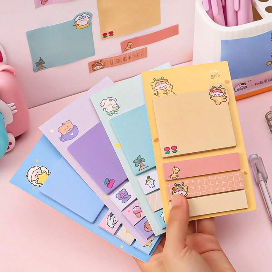 320pcs/Set Cute Cartoon Animal Sticky Notes, Japanese Style Adorable Bear Rabbit Sheep Self-Adhesive Memo Pads, Index Tabs Labels, School Campus Office Stationery Supplies, Suitable For School, Halloween, Christmas Gifts - one-size - View 1