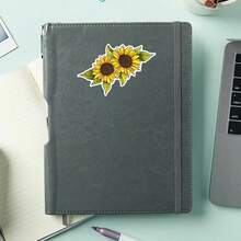 1PC Beautiful Yellow Sunflower Botanical Sticker, Gold Floral Bloom Illustration Vinyl Decal For Laptop Water Bottle Notebook E-Reader, Waterproof Plant Decal Sticker, Aesthetic Stationery Scrapbook Gift For Her - S2529 - View 4