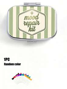 2D Flat Printing, Vintage Yellow And White Striped Creative Mood Slogan Pattern Square Small Pillbox, Two-Compartment Portable Storage Case, Pocket-Sized Container For Small Items, Accessories, Medicine, And Vitamins, Only Empty Bag - Multicolor - View 12