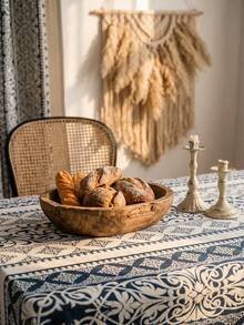 1pc Blue & White Vintage Botanical Vine Pattern Tablecloth, Exotic Retro Style Woven Fabric Material, Rectangular Straight Edge Detail, Stain-Resistant Protection & Decorative Function For Home Dining Table, Suitable For Daily Home Decor And Bohemian Decoration Scenes - Blue - View 4