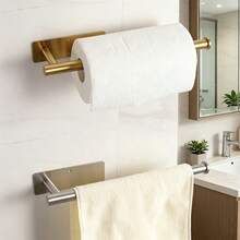 Large 33.5CM Fashionable Stainless Steel Paper Towel Holder - Multi-Functional Under Cabinet Installation, Adhesive Or Screw Mount, Suitable For Kitchen And Bathroom, Modern Design, Drill-Free Wall Mount, Easy Installation With Back Adhesive, Applicable For Kitchen, Bathroom, Storage Room, Sink, Balcony Wall-Mounted Towel Rack/Paper Towel Holder, Can Store Plastic Wrap/Aluminum Foil Storage Rack, Self-Adhesive Paper Towel Holder, Paper Towel Rack, Absorbent Paper Towel Holder - Multicolor - View 10