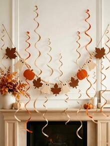 2m Felt Halloween & Autumn Hanging Banner, Assemblable, Fireplace & Door Frame Holiday Decor, Reusable, Maple Leaf, Pumpkin, Little Ghost, DIY Festive Atmosphere, Dual-Use Halloween & Autumn Felt Banner, Storable & Reusable - one-size - View 8