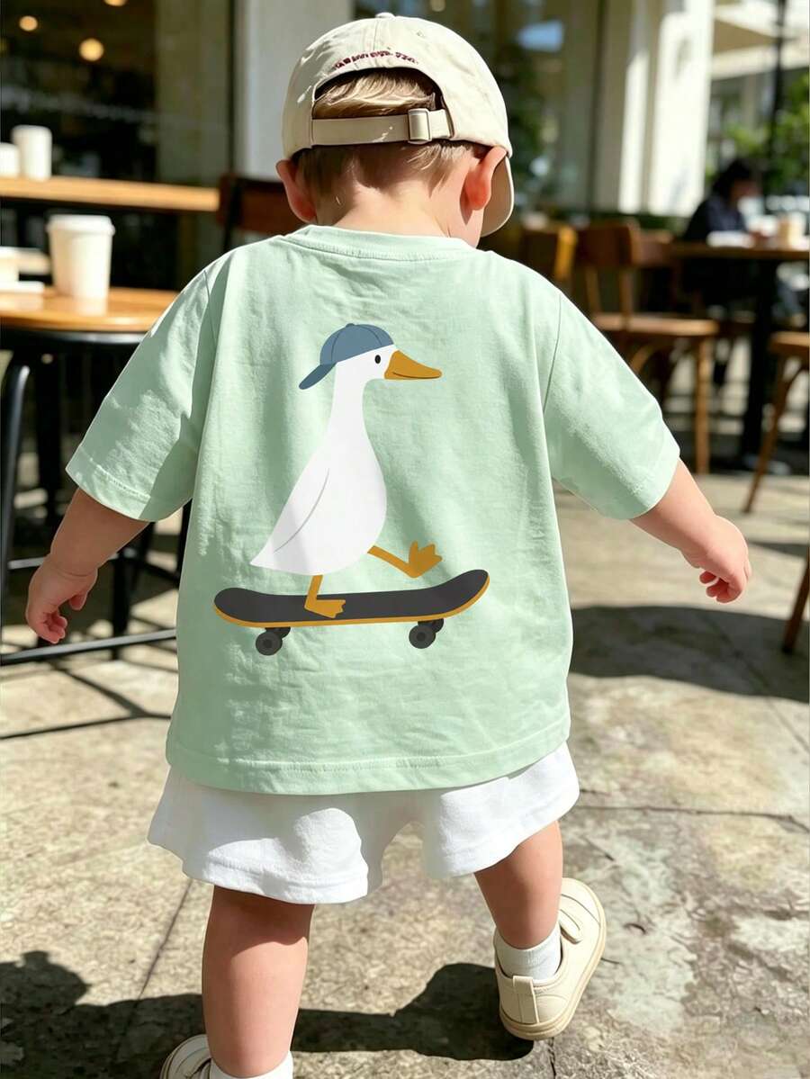 Young Boy Comfortable Soft Fabric Short Sleeve Top, Suitable For Spring, Autumn And Summer Daily Wear - Mint Green - View 1