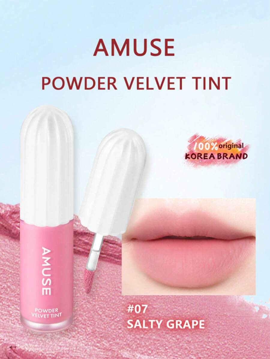 AMUSE Smooth Velvet Lip Gloss 07: Tekstur matte beludru, menutupi garis bibir, tahan luntur, warna bibir dan pipi 2-in-1, tahan lama dan cerah, desain praktis untuk touch-up. Kecantikan Korea, 3.3g / 0.11oz