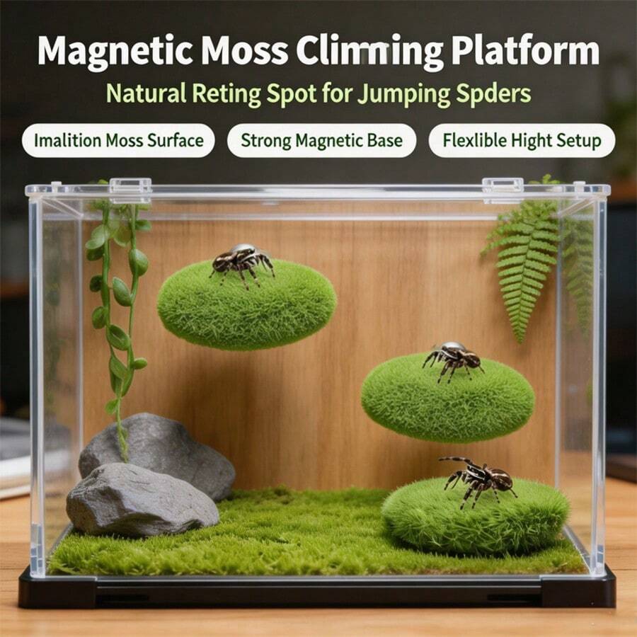Jumping Spider Lawn Play Platform, Jumping Spider Green Artificial Moss Rock, Climbing Feeding Platform, Small Spider Habitat Accessory, Jumping Spider Fence, Perfect Habitat For Climbing Pets And Insects. Can Be Used As A Spider Climbing Feeding And Platform Decoration Accessory, For Climbing, Resting And Exploring - View 1
