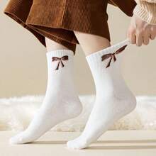 5 Pairs Thickened Warm Terry Towel Cotton Socks With Bows For Autumn/Winter - Multicolor - View 4