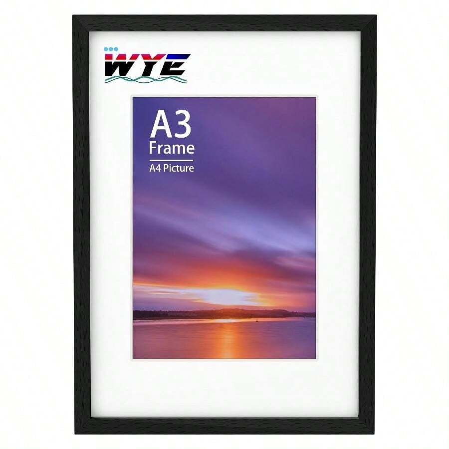wyewye Confezione da 3 cornici in legno A4 con supporto, da tavolo o da appendere alla parete, cornice A4 nera con supporto A5, cornice per documenti con finestra in plexiglass, colore nero - Nero - Visualizzare 1