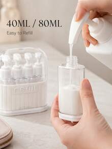 1pc Travel Dispenser Pump Bottle Set, Portable 4-In-1 Cosmetic Dispenser Container, Multi-Compartment Press-Type Lotion Shampoo Liquid Storage Bottle - Multicolor - View 5