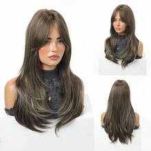 1PC 22 Inch Long Synthetic Wig, Natural Straight Style, Stunning Brown Color Wig. (Multiple Colors Available)With Bangs Design, This Wig Piece Is Perfect For Women's Daily Wear, Parties And Cosplay, Providing A Natural And Durable Wig Gift. - Multicolor - View 11