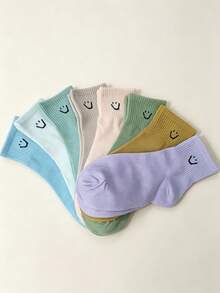 1/5/10 Pairs Women's Ribbed Short Socks, Macaron Pastel Color Palette, Cute Casual Daily Wear Socks - Multicolor - View 1