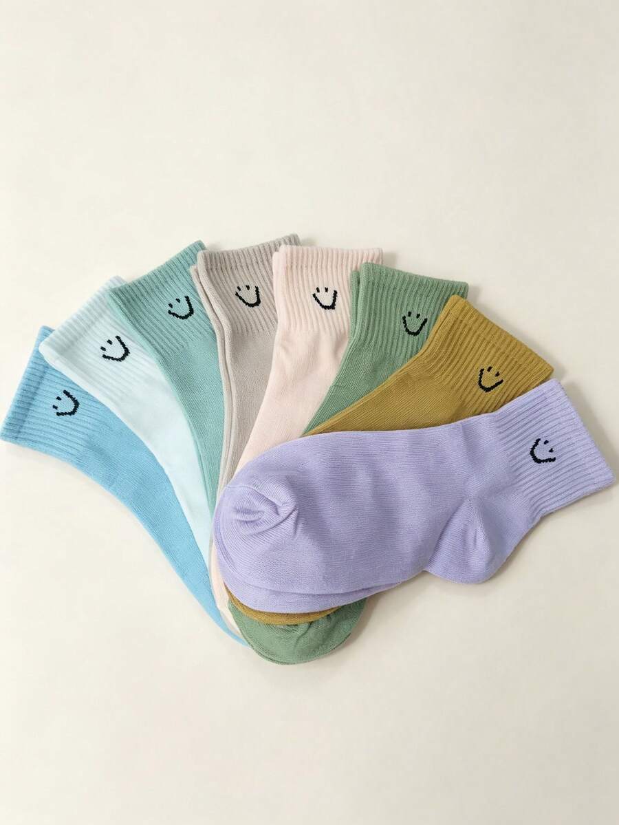 1/5/10 Pairs Women's Ribbed Short Socks, Macaron Pastel Color Palette, Cute Casual Daily Wear Socks - Multicolor - View 1