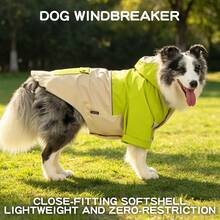 Pet Dog Autumn/Winter Windbreaker Jacket For Large And Medium Long-Haired Dogs, Hooded Windproof Reflective Dog Coat With Leash Attachment, Night Reflective Dog Clothes For Walking, Water-Resistant Dog Raincoat For Outdoor Use - Green - View 13
