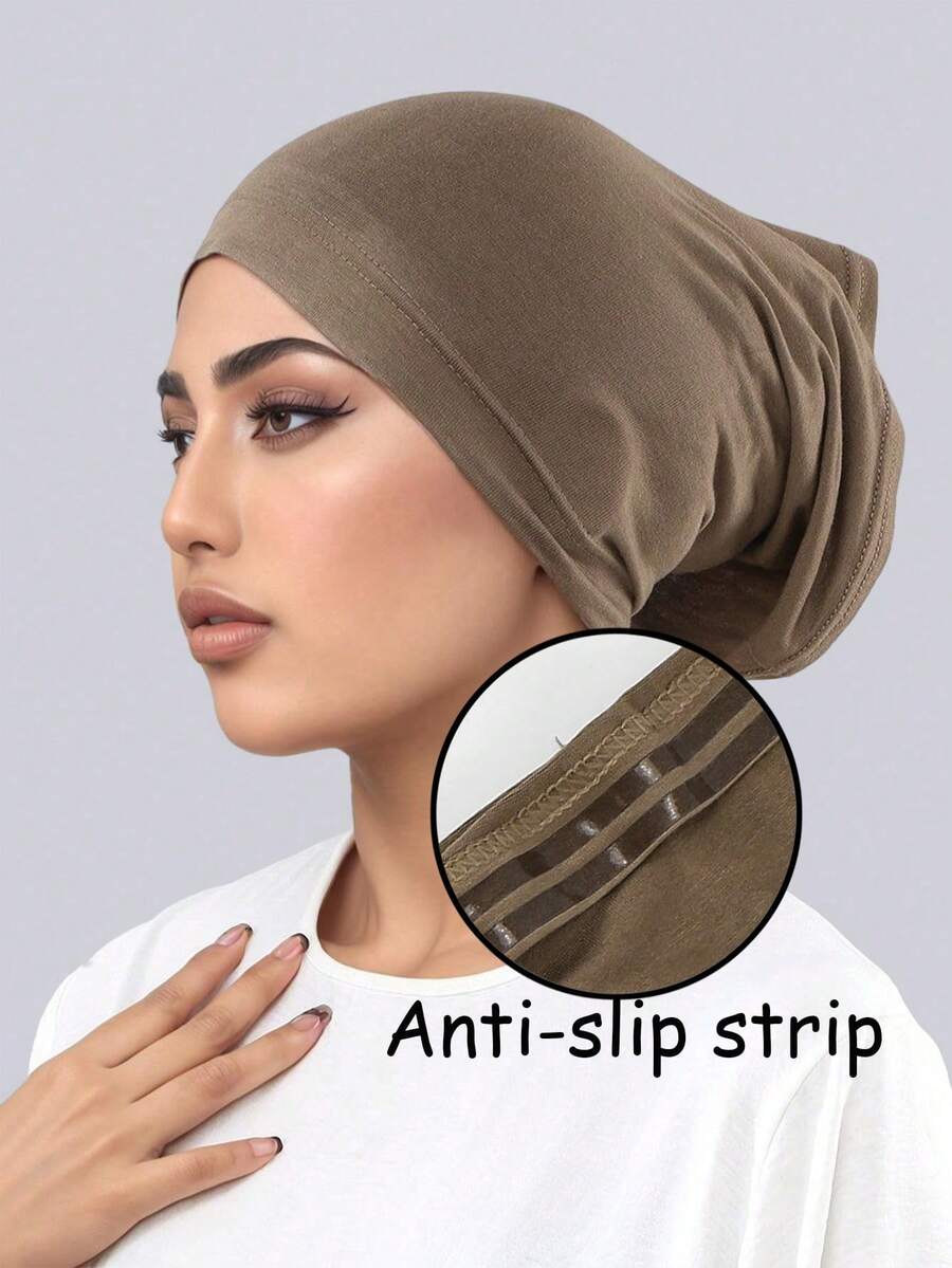 1pc Women's Solid Color Non-Slip Beanie, Comfortable Skin-Friendly Undercap, Breathable Headscarf, Muslim Headscarf Lining Cap, Suitable For Daily Wear