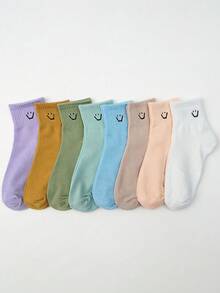1/5/10 Pairs Women's Ribbed Short Socks, Macaron Pastel Color Palette, Cute Casual Daily Wear Socks - Multicolor - View 7