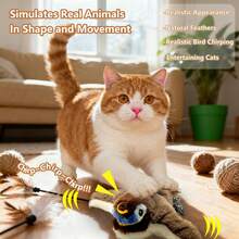 Must-Have For Cat Lovers! Flapping Chirping Little Bird Pet Toy - Helps Relieve Cat Boredom, USB Rechargeable, Touch Activated (Wings Only, Cannot Fly) - Brown - View 6