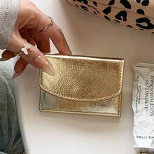 Y2K Metallic Shimmer Small Trifold PurseSnap Closure Multi-Card Slots Wallet - Multicolor - View 7
