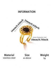 2Pcs/3Pcs/Set Vintage Amber Color Natural Stone Sun Rings Set For Women Stainless Steel Geometry Open Ring Set Party Jewelry Birthday Gift - Multicolor - View 11