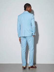 Modcrash Men's 2pcs Baby Blue Peak Lapels Double-Breasted Suits, Blazer & Pants Set, Tuxedos For Wedding/ Evening Streetwear Tailoring Outfit - Baby Blue - View 2