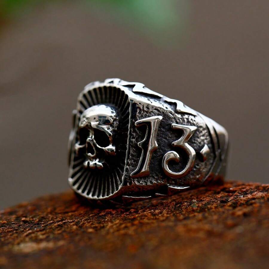 European And American Fashion Ring 13 Fashion Unisex Stainless Steel Ring Band US Size 1PC Gift For Dad, Colleague, Friend - Black - View 1