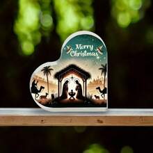 1 buah Ornamen Dekoratif Adegan Kelahiran Yesus, Tema Religius, Cocok Untuk Dapur, Ruang Tamu, Gereja, Pesta, Dekorasi Liburan, Dekorasi Natal, 2D - Ornamen berbentuk hati - View 1