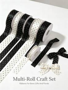 8mm Double-Sided Polka Dot Embossed Silk Ribbon, Black And White Polka Dot Silk Ribbon, DIY Bow Hair Accessories Hairband Ribbon - Multicolor - View 4