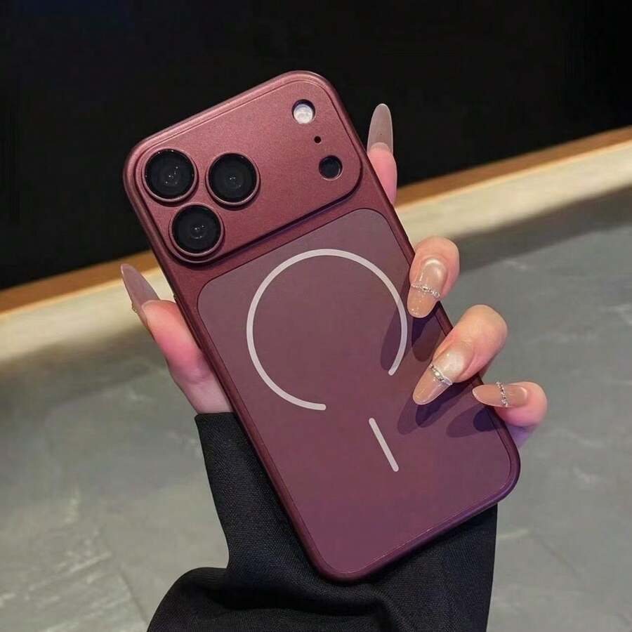 啞光金屬磁吸手機殼,適用於 iPhone 18 Pro Max 17 16 15 14 13 Pro,附鏡頭保護膜,支援無線充電,防摔保護殼,適合送給女性與男性的禮物 - 櫻桃紅 - 查看 1