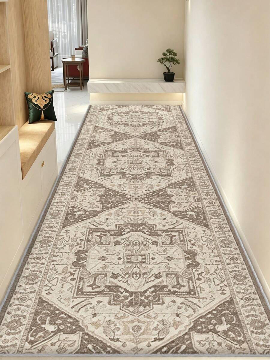 1 tấm thảm trải dài phong cách Bohemian họa tiết in tối giản, dễ vệ sinh, phù hợp cho nhà bếp, phòng ăn, hành lang, lối đi và các không gian trong nhà khác, dùng cho mọi mùa - Màu be - Xem 1