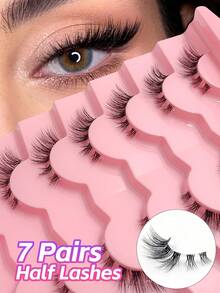Sibeuna 7 Pairs Half-Strip Transparent Cat Eye False Eyelashes, Soft 3D Faux Mink Lashes, Suitable For Natural Makeup, Cat Eye Lashes, Natural Lashes, Half Lashes - Black - View 2
