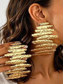 1 Pair Exaggerated Geometric Stud Earrings For Women, European And American Style - Gold - View 3