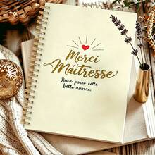 DANPERJI 1本 A5 優雅法式「Merci Maitresse」螺旋筆記本，金色米色設計配愛心裝飾，教師感謝禮物，開學季、大學與辦公室文具 - Merci Maitresse - 查看 5