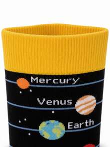 1/3/5 Pairs Cartoon Planet Autumn/Winter Simple Men's Mid-Calf Socks, Best Gift For Boyfriend And Girlfriend, Halloween And Christmas - Multicolor - View 6