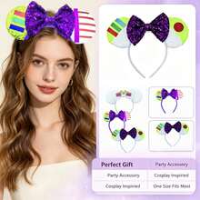 Disney 3Pcs Mouse Ear Headbands, Toy Story Buzz Lightyear Patch Sequin Bow Hair Hoop Set For Theme Park, Comic‑Con & Holiday Costume Party - Multicolor - View 1