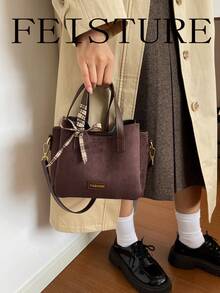 FEISTURE 1pc Mini Suede Handbag, Multi-Layer Shoulder Crossbody Bag, Suitable For Girls, Women, College Students, New Professionals And White-Collar Workers, Perfect For Work, Business, Commuting, School - Coffee - View 8