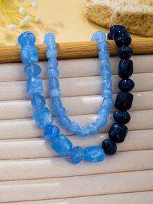 OABE 2pcs/Set Bohemian Style Asymmetrical Handmade Beaded Necklace With Dual-Tone Contrast Design, Suitable For Women's Daily Wear, Beads Color And Shape Random - Multicolor - View 5