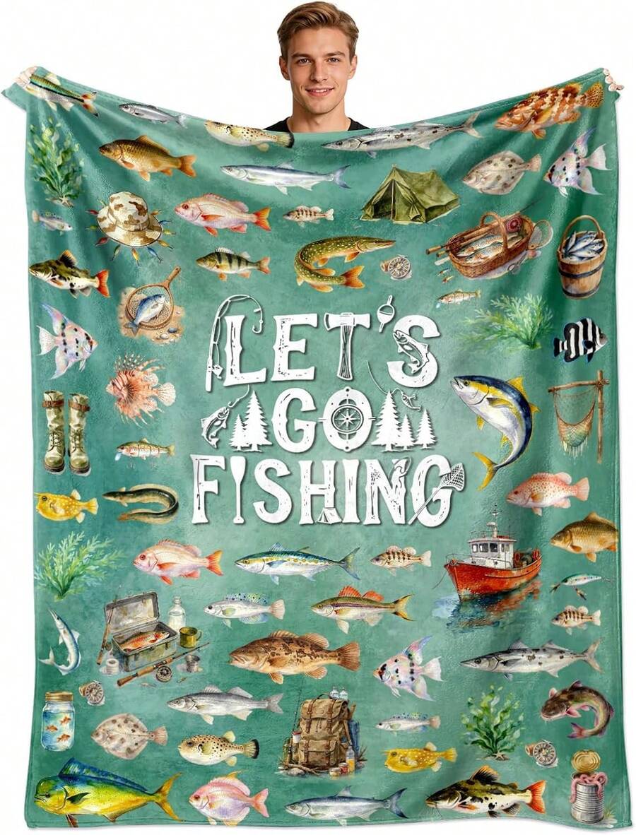Fish Blanket Gifts For Men Fishing Lovers Soft Flannel Fishing Throw Blanket Fish Anglers Birthday Stuff Gifts Bedding Decor-Halloween Decor,Christmas Decrotions,Christmas Decor,Halloween Decroations,Christmas Home Decor,Room Decor,Home Decor