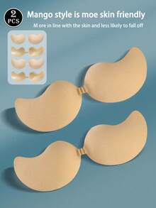 4pcs (2 Black + 2 Nude) Women's Self-Adhesive Silicone Invisible Bra Pads, Strapless Backless Push-Up Cups With Soft Fabric Surface For Weddings - Multicolor - View 10