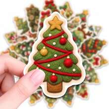 50pcs Christmas Tree Christmas Theme Cartoon Graffiti Stickers, Diverse Designs, Enhance Thinking And Creative Action Ability, Art Supplies, Children Sticker Toys - Multicolor - View 1