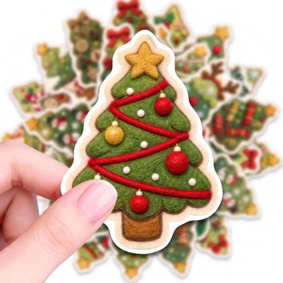 50pcs Christmas Tree Christmas Theme Cartoon Graffiti Stickers, Diverse Designs, Enhance Thinking And Creative Action Ability, Art Supplies, Children Sticker Toys - Multicolor - View 1