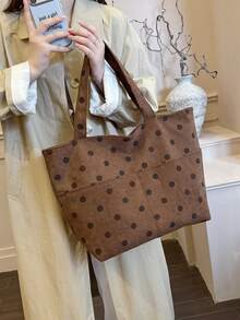 羅紋波點極簡風女款單肩包 小眾流行斜挎包 素色休閒通勤托特包 - 咖啡棕 - 查看 11