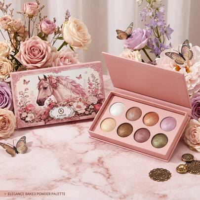 K'APEINE Paleta de sombras de ojos horneadas de 8 tonos con brillo metálico y purpurina, tonos neutros y cálidos, maquillaje de ojos brillante para mujeres, uso diario y fiestas